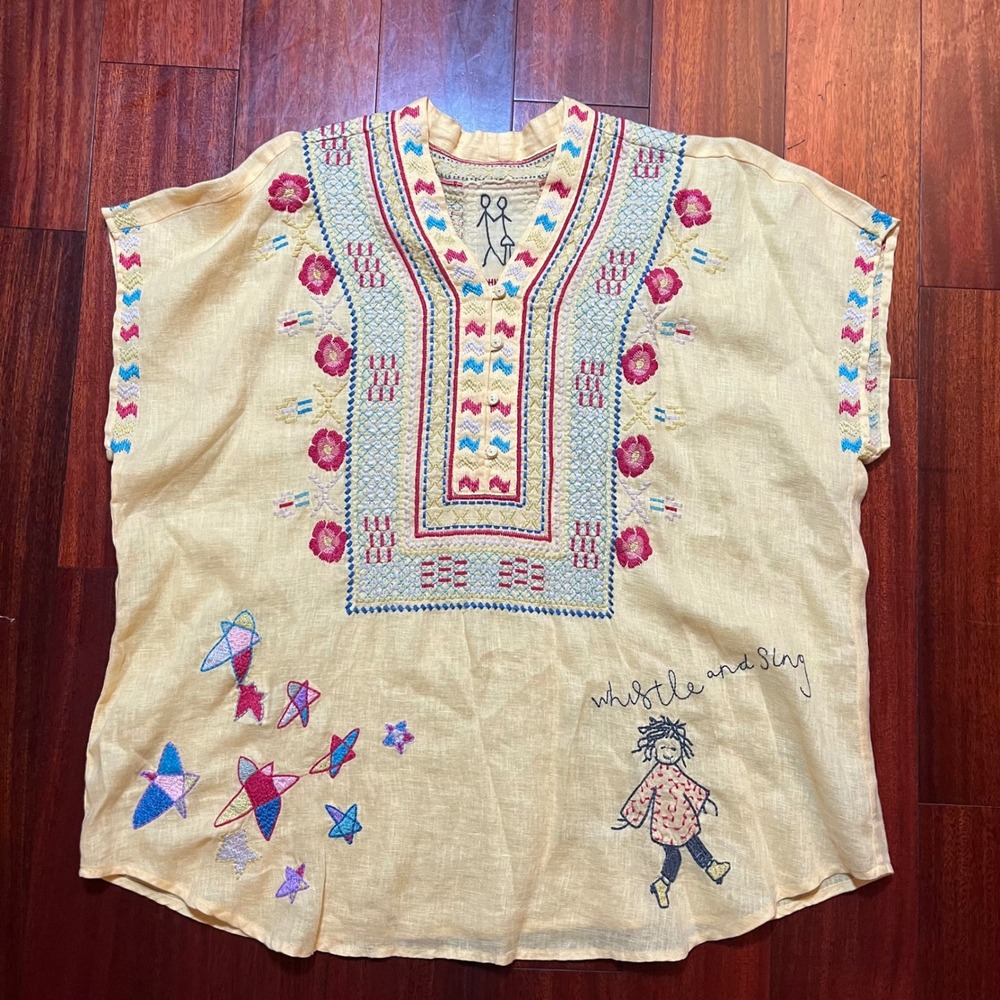 Johnny Was Shirt Top Womens S Embroidered LinenBoho Whistle Sing P16720-1